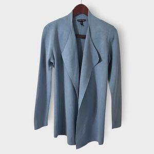EILEEN FISHER Cardigan Sweater Draped Front Silk Cotton Blue Sz S Minimalist